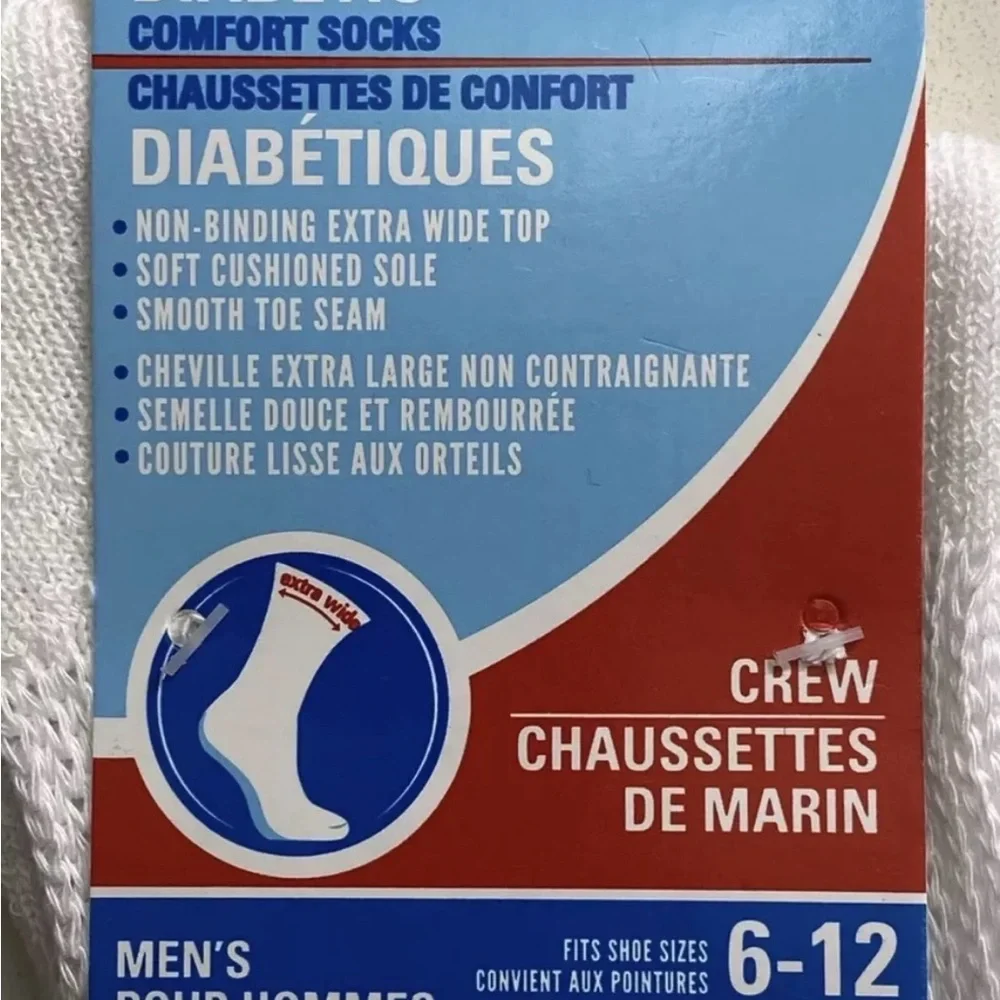 3 PAIRS MENS DIABETIC CREW SOCKS DIABETES COMFORT CUSHIONED SOLE 6-12 WHI…